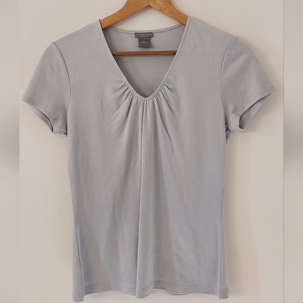 Ann Taylor Petites Gray Short Sleeve Blouse